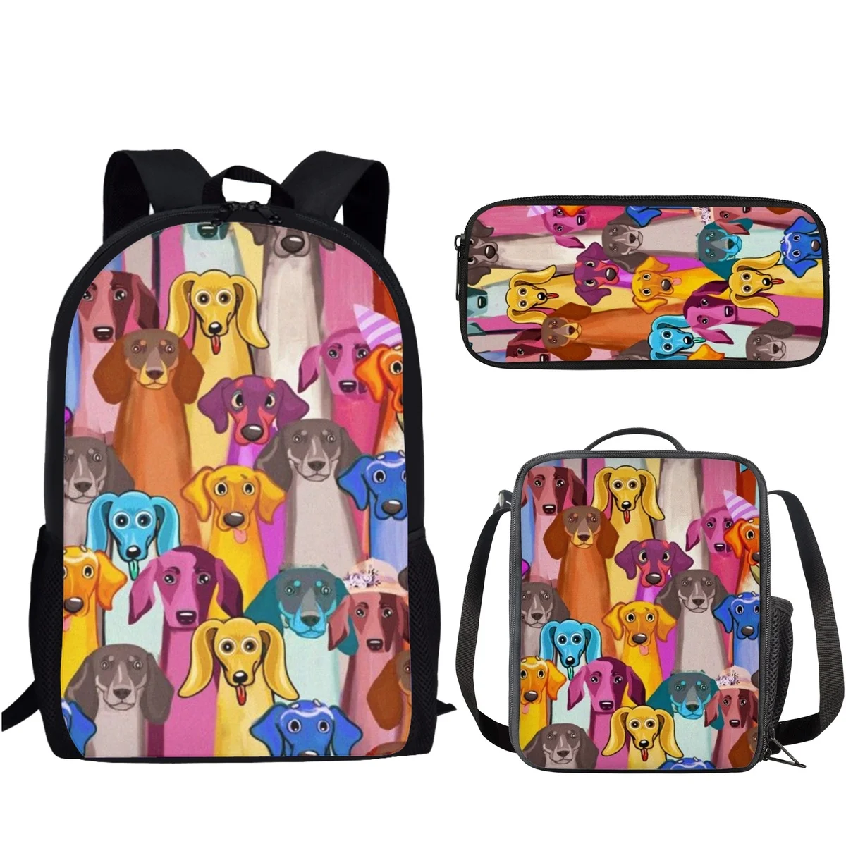 Mochila escolar con estampado de dibujos animados para niños y niñas, bolsa de lápices de gran capacidad con estampado de perro cachorro, 3 piezas