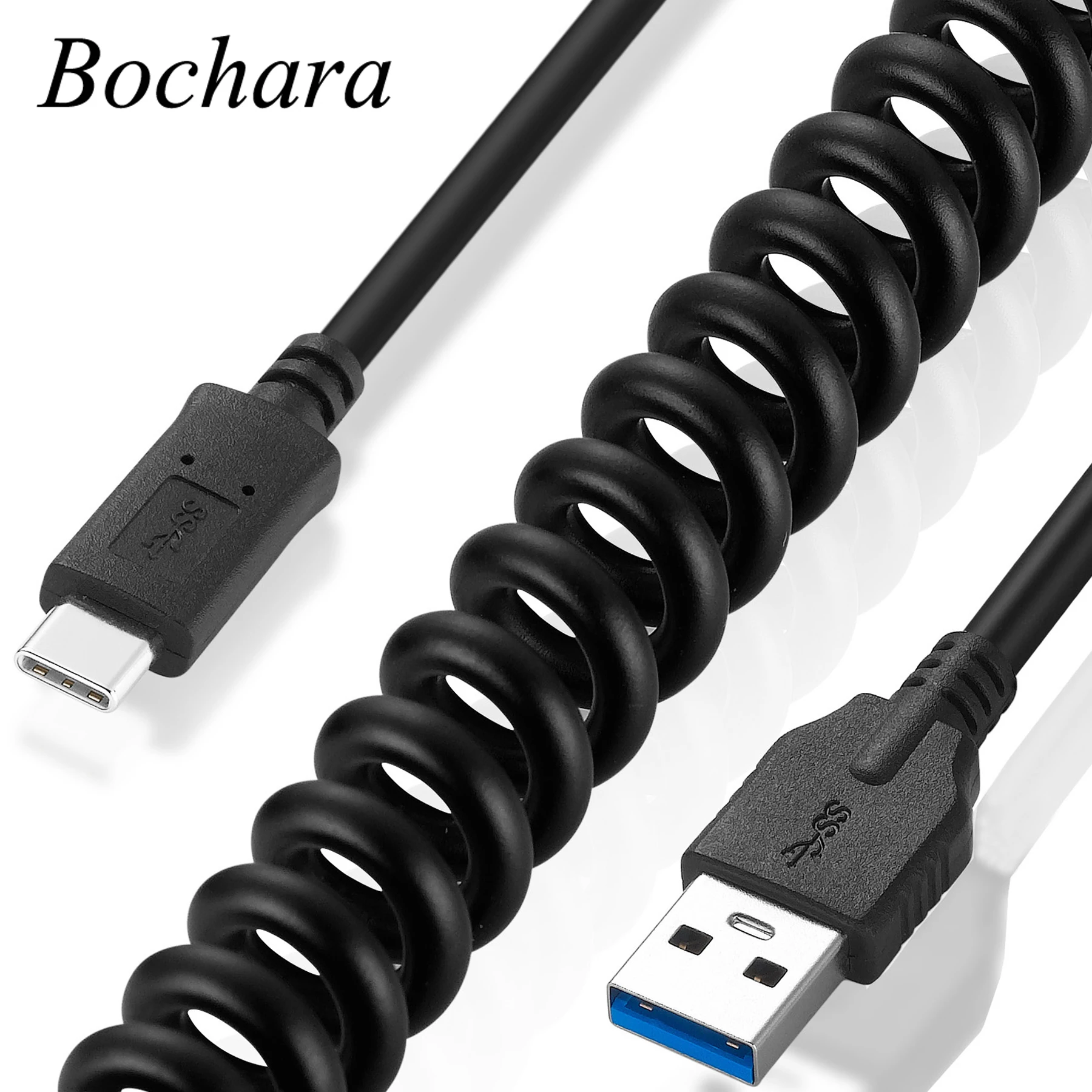 Bochara Elastic USB 3.0 Type A to Type C 3.0 Male Data Cable Foil+Braided Shielded For HDD Smart Phone Tablet