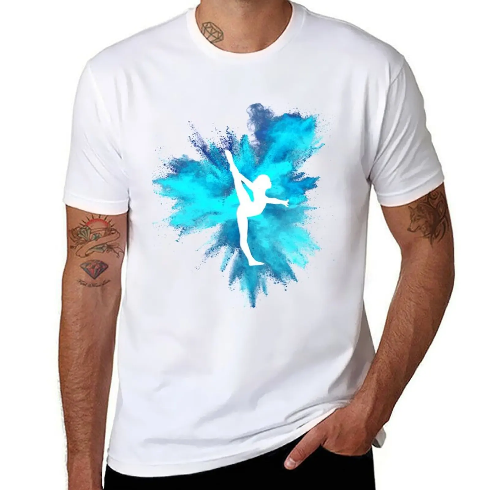 Explosion Gymnast Silhouette Blue T-Shirt Daily Wear Plain Short Sleeve Shirt