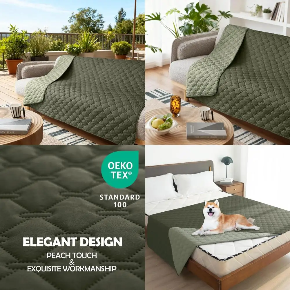 

Reversible Waterproof Dog Blanket, Large Soft Cover for Furniture & Car, Suitable for Large Dogs & Cats, Dark/Light Olive, 82x12