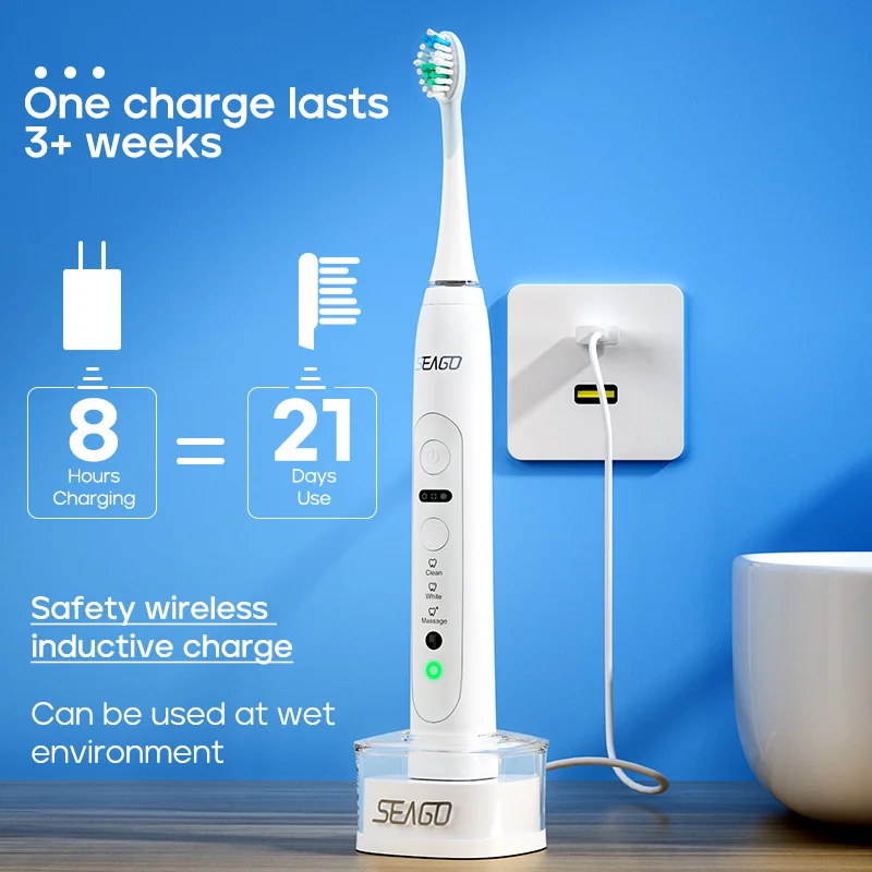 Seago nueva llegada SG-982 táctil sin costuras 9 modos sensor de presión inteligente cepillo de dientes sónico recargable