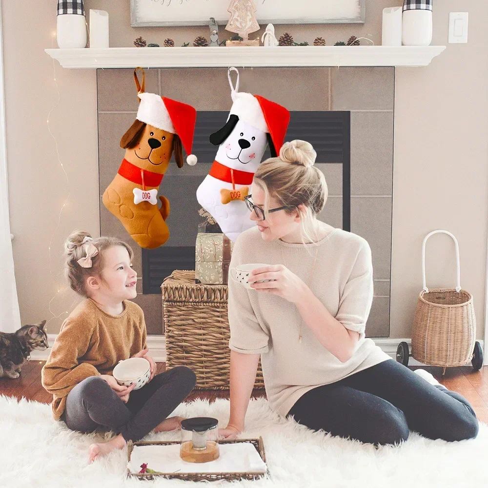 Afbeelding 3: Hond Bot Vorm Kerst Kousen Kerst Cadeau Tas Boom Open Haard Sokken Nieuwjaar Snoep Geschenken Voor Kinderen Huisdier