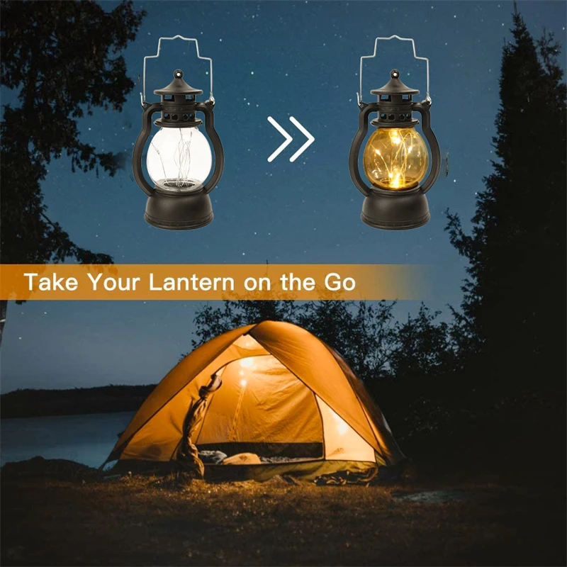 LED Retro Portable Lamp Outdoor Camping Lantern Dynamic Flame Light Battery Powered tent light Garden Decoration Night Lights