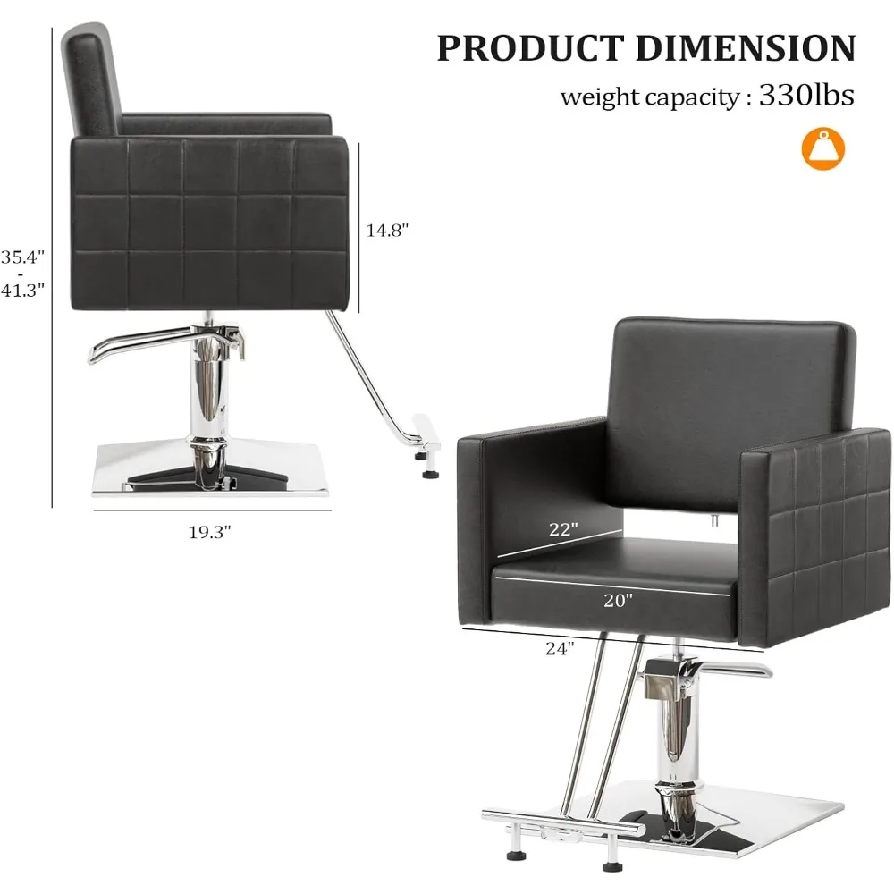 Salon Styling Chair for Hair Stylist Wide Seat, Hydraulic Barber Chair with Stainless Steel Footrest, Black Hair Salon Chair