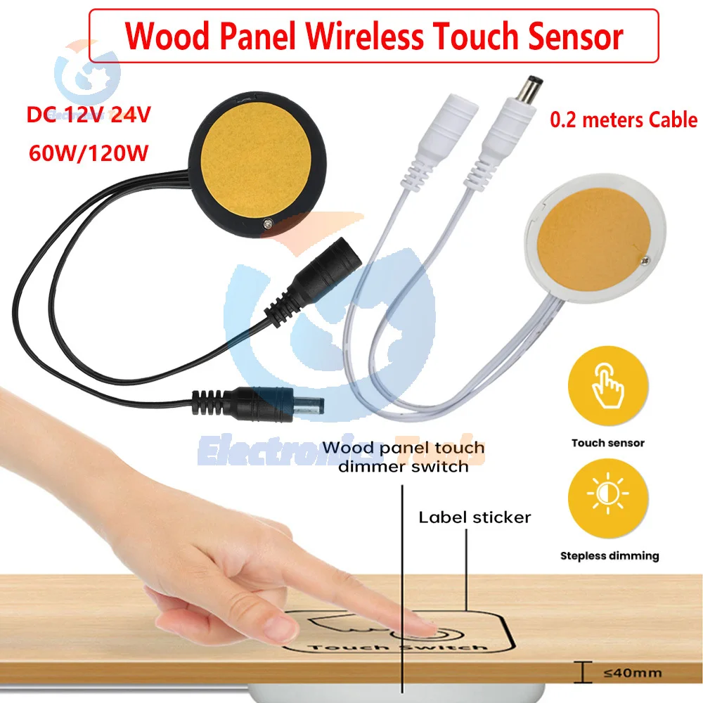 LED Touch Sensor Stepless Dimmer Switch Wood Board Sensor Switch DC12V 24V 60W 120W Panel Touchs  Control Dimmable Dimmer