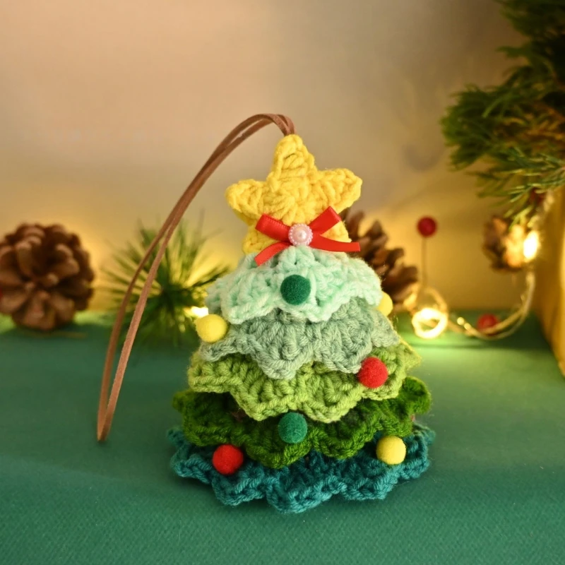 New Knitted Christmas Tree With Jingle Bell Plush Christmas Hanging Charm Wool Crochet Christmas Tree For Christmas Party Decor