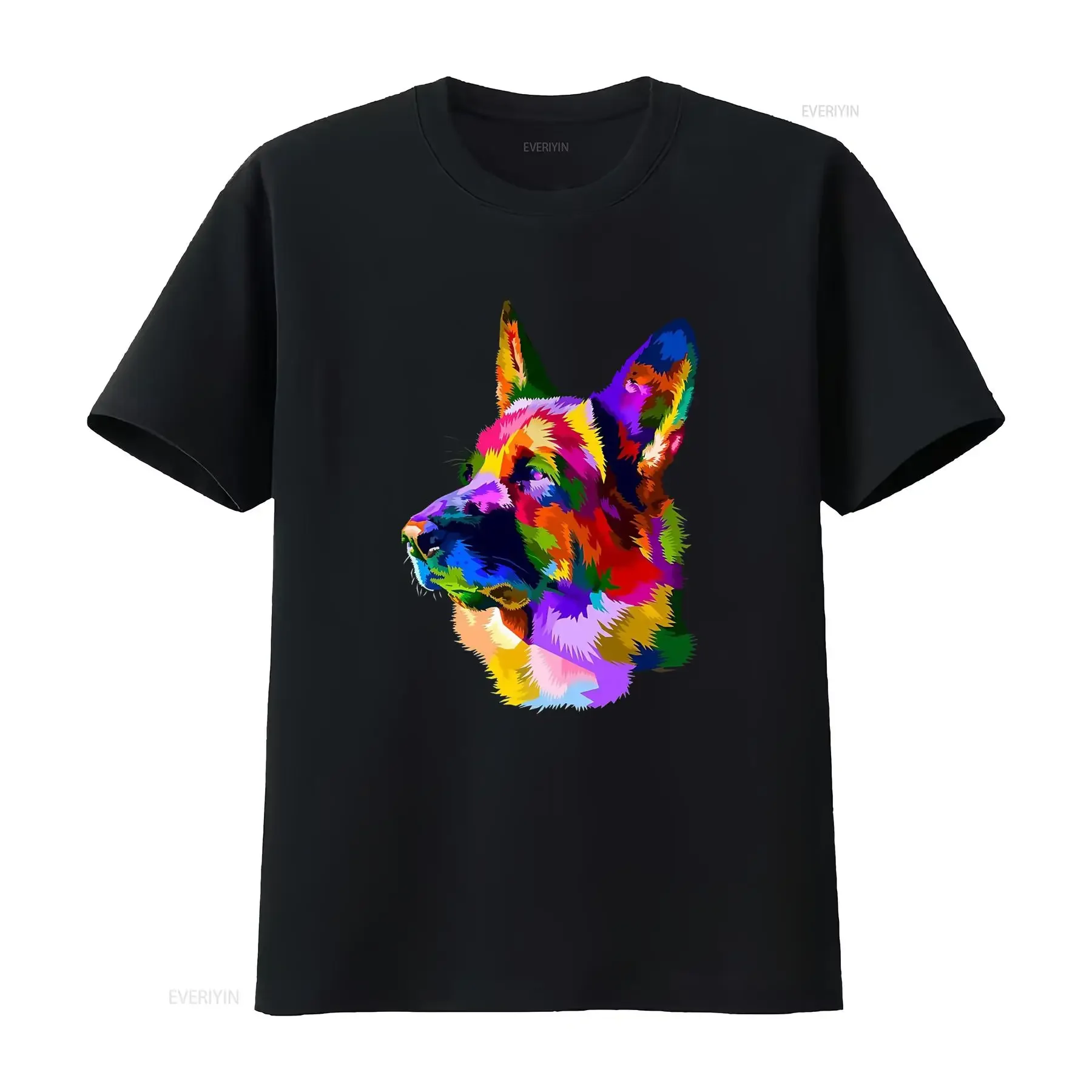 Cool Pop Art Colorful German Shepherd Print Casual Streetwear T Shirt vintage Washed Breathable Soft fashion homme graphic