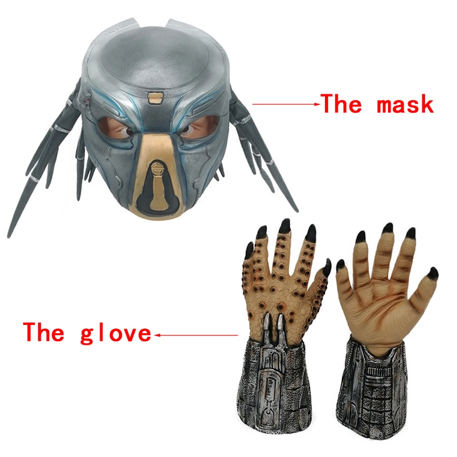 Cosplay Movie Alien vs. Predator Mask Iron Blood Warrior Halloween Full Face Head Cover + Hand Glove Claw Party Costume Props