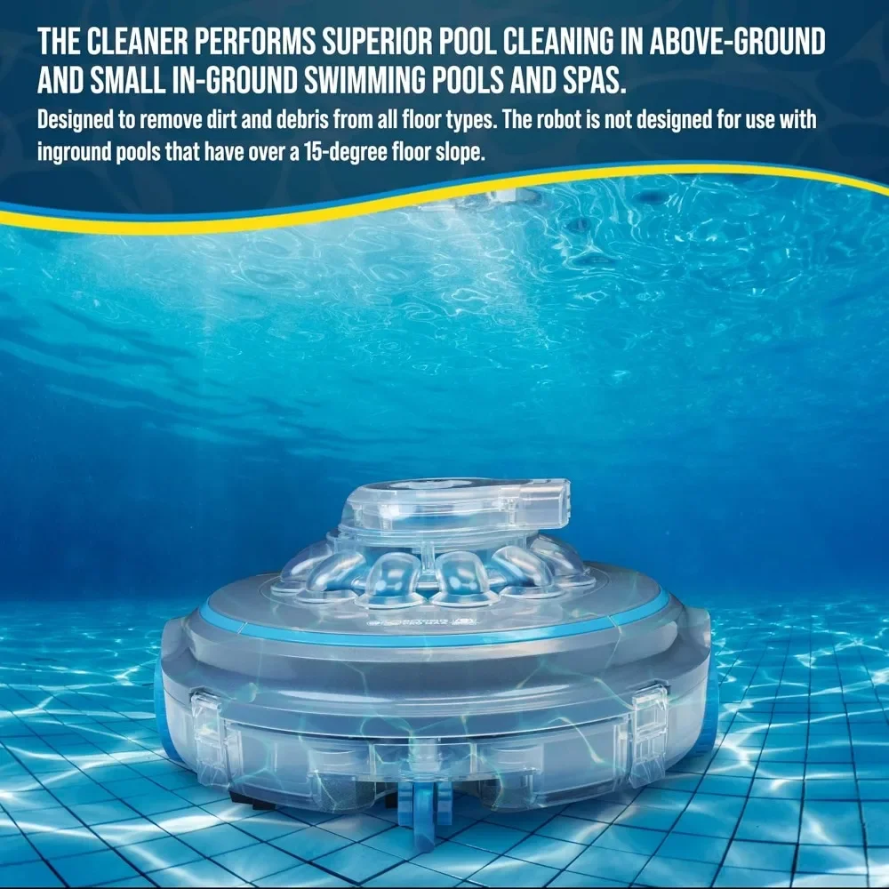 Cordless Robotic Pool Vacuum Cleaner - Lasts 75 Mins, Powerful Suction, Dual Filtering, Small In-Ground, Rechargeable