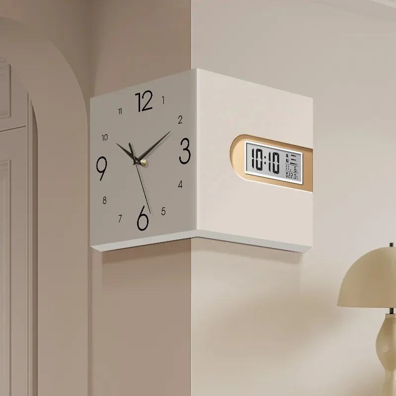 Modern Double Sided Wall Clock For Living Room Corner LCD Digital Display Hanging Decor Silent Quartz Timepiece Home Office