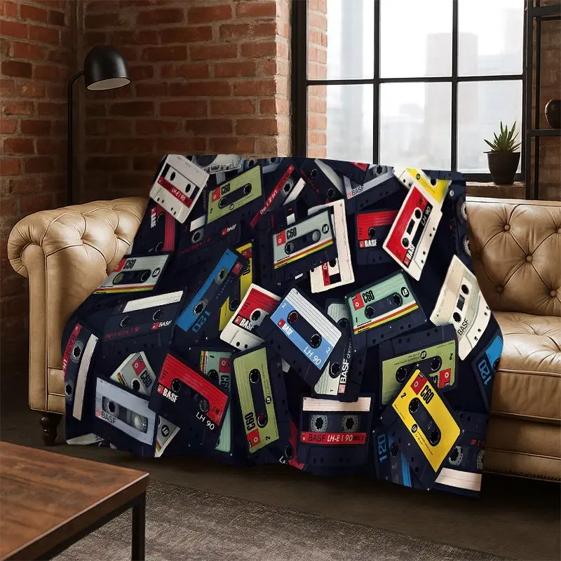 Music Cassette Tape Retro Recorder CD Flannel Blanket Soft Warm Blanket Throw Blanket for Bedroom Living Room Bed Travel Picnic