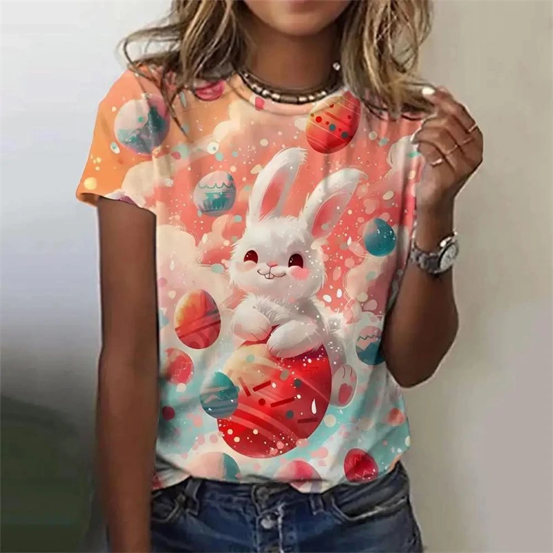 

Cute Rabbit Easter T-shirt Women And Men Easter Egg Cartoon Graphic Funny T Shirts Children Round Neck Short Sleeve Summer Tee