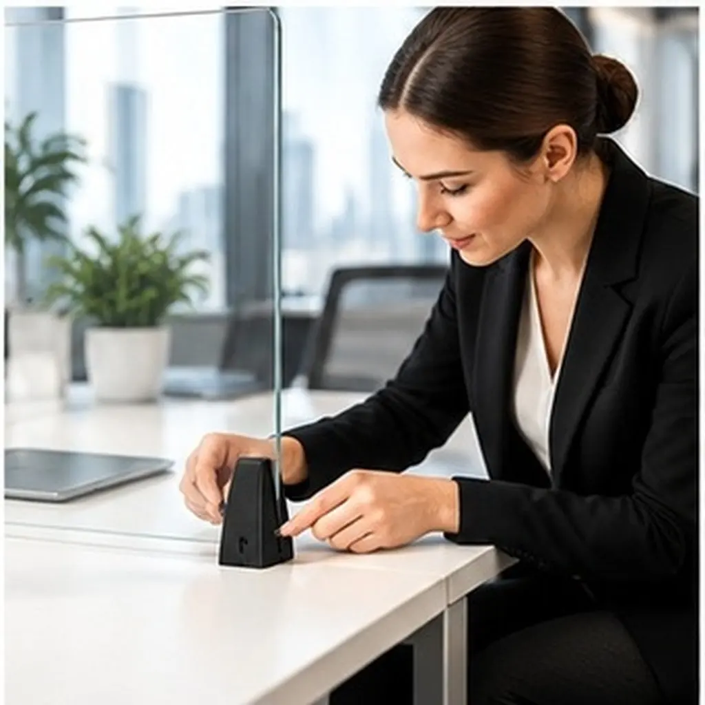 2Pcs Office Desk Divider Clips Adjustable Glass Privacy Clamp Screen Partition Bracket Black Desk Soundproof Baffle Acrylic
