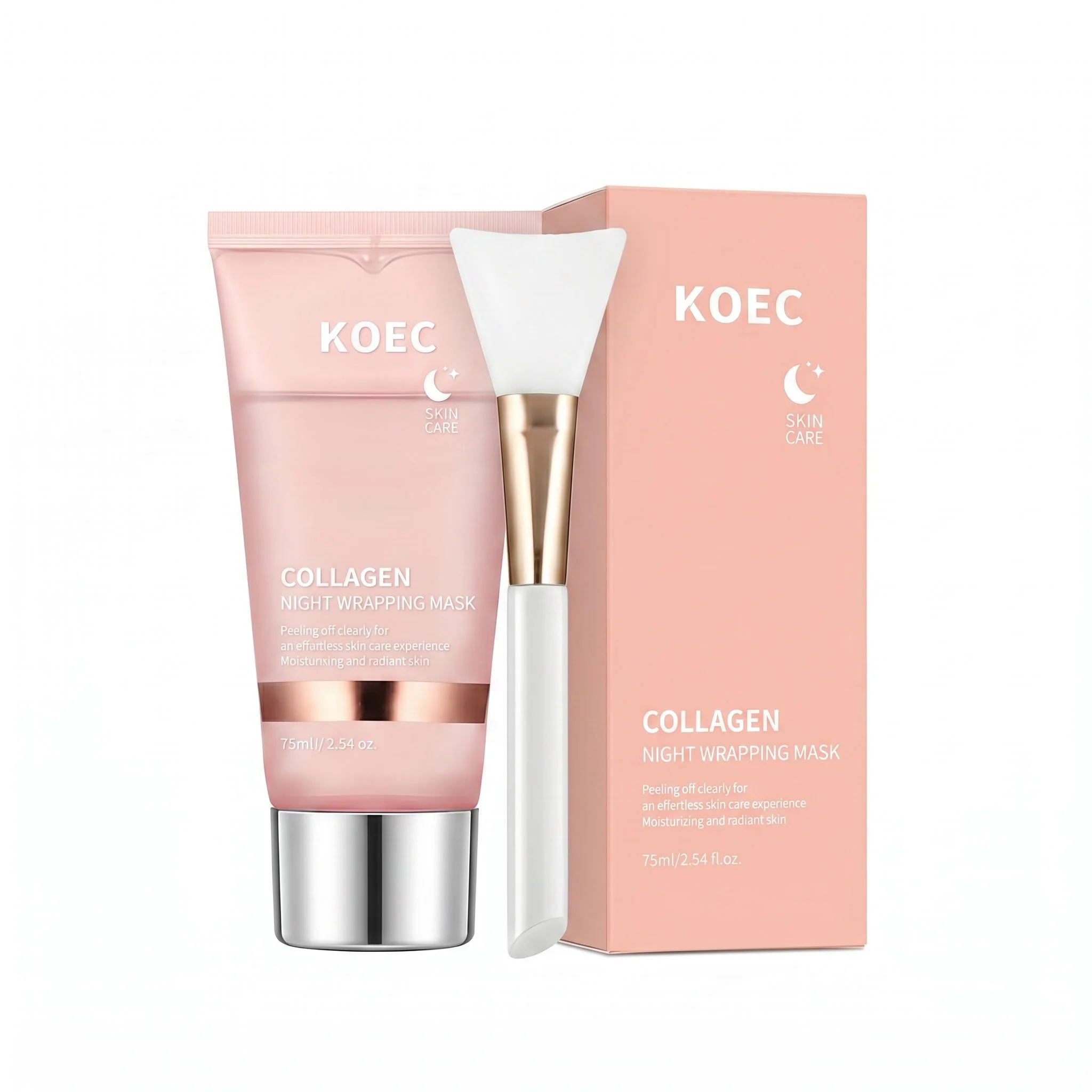 Collagen Peel Off Night Wrapping Mask, KOEC Hydrating Overnight Sleeping Facial Mask with Applicator Brush, Deep Collagen Moisturizer, Revives Dull Skin, Clean Peeling Skincare Mask for Smooth Radiant Complexion