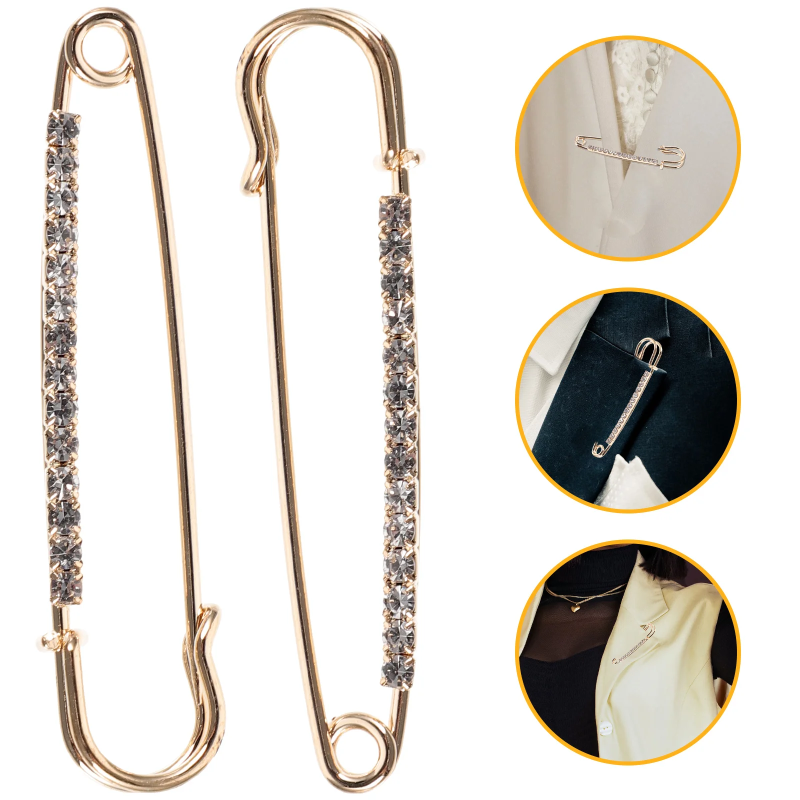 

12Pcs Anti-Slip Safety Pins Gold Rhinestone Large Mini DIY Clothes Fixing Brooch Metal Multi-Function Decorative Pins for Craft
