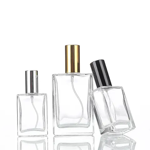 5PCS 10PCS 15ml 30ml 50ml Clear Mini Sample Refillable Perfume Spray Glass Atomizer Bottle With Black Golden Silver Lid