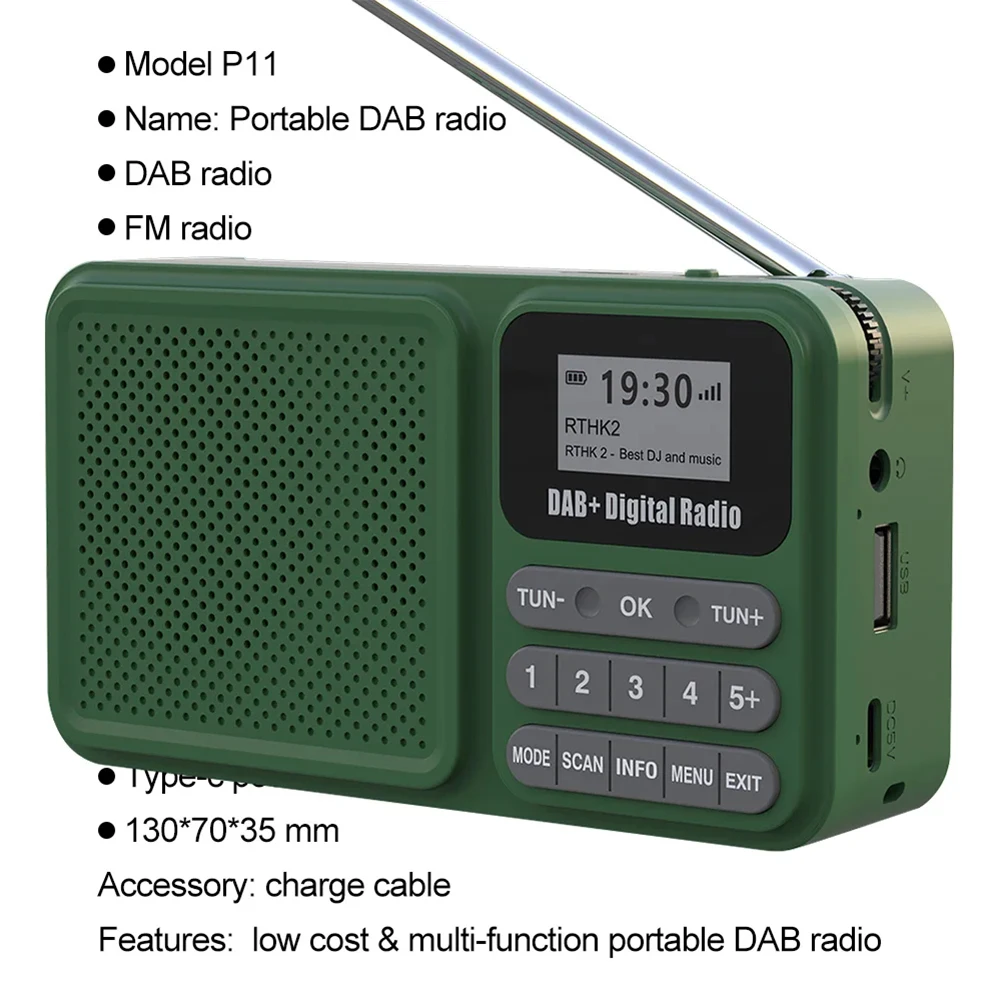 P11 Draadloze BT 5.0 DAB+ Digitale Radio Draagbare FM-radio Ondersteunt U Disk TF-kaart MP3-speler LCD-scherm Luidspreker Telefoonoplader ﻿