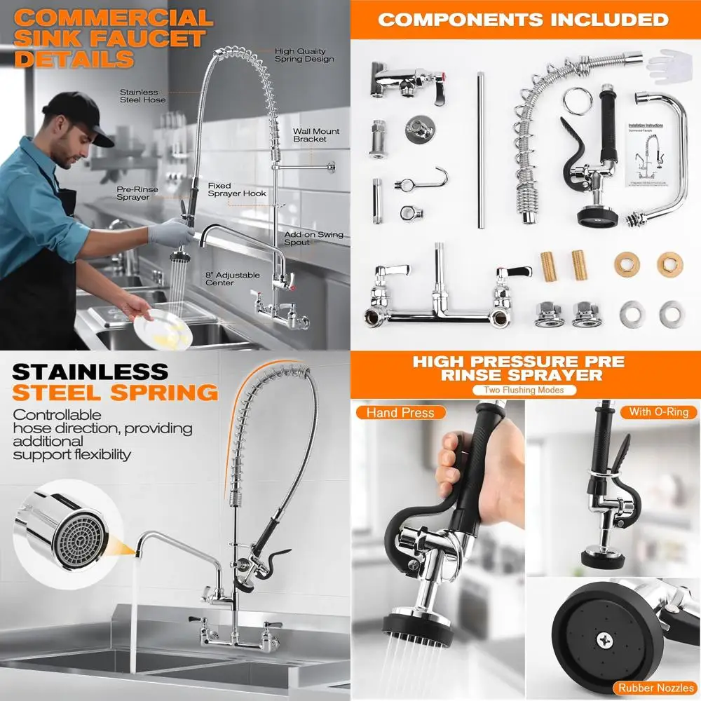 

21 настенный смеситель для коммерческой мойки с распылителем, регулируемым центром и выдвижным изливом для ресторана и промышленной кухни