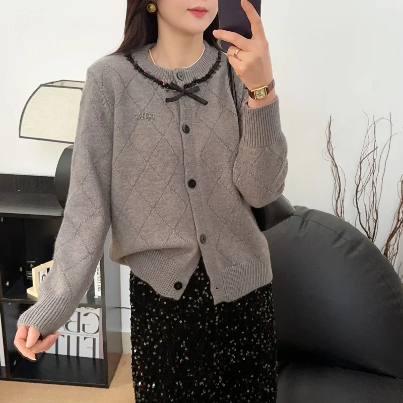 2024 New Autumn Winter Cashmere Cardigan Women Sweater Thick O-Neck Solid Casual Cashmere Cardigan Women