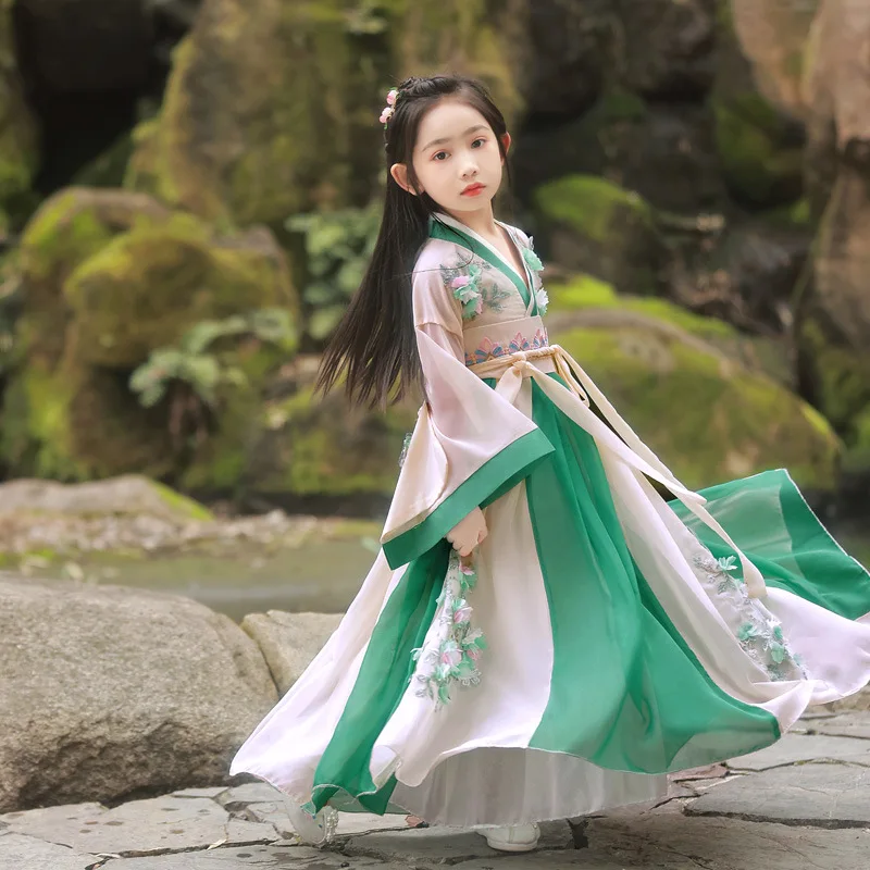 子供韓服女性グリーン中国の伝統的なドレスダンス妖精衣装素敵な女の子コスプレガールプリンセス服カーニバル