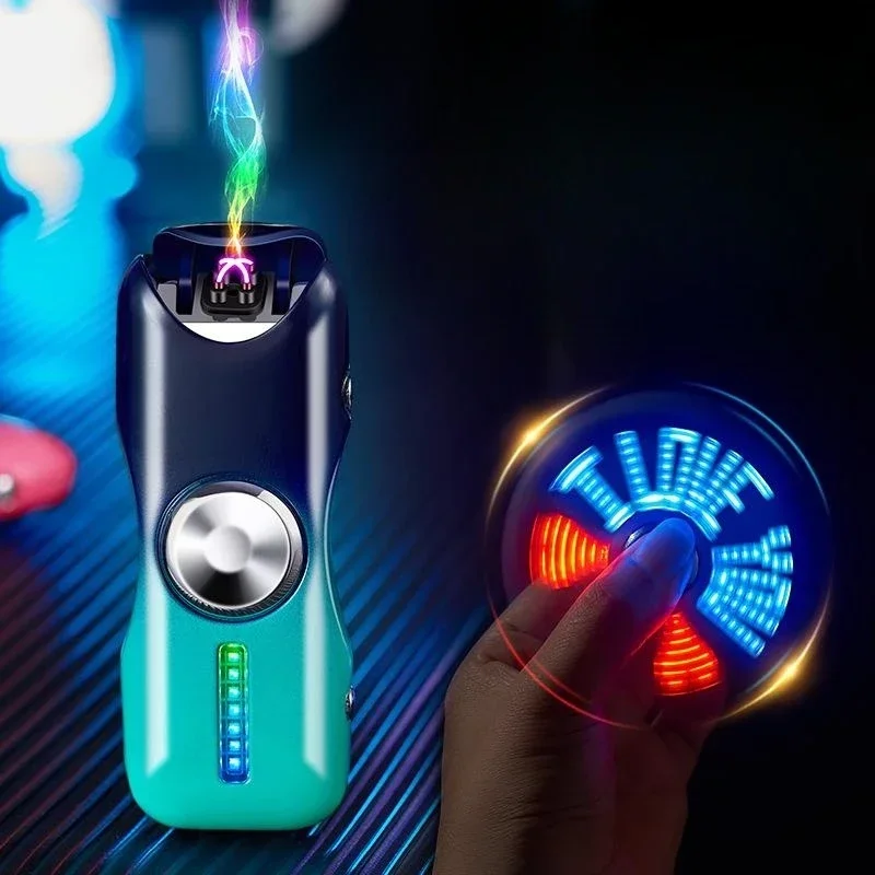 Metal Electric Double Arc Flameless Lighter Windproof Plasma USB Rechargeable Creative Fidget Spinner Lighter With LED Lights