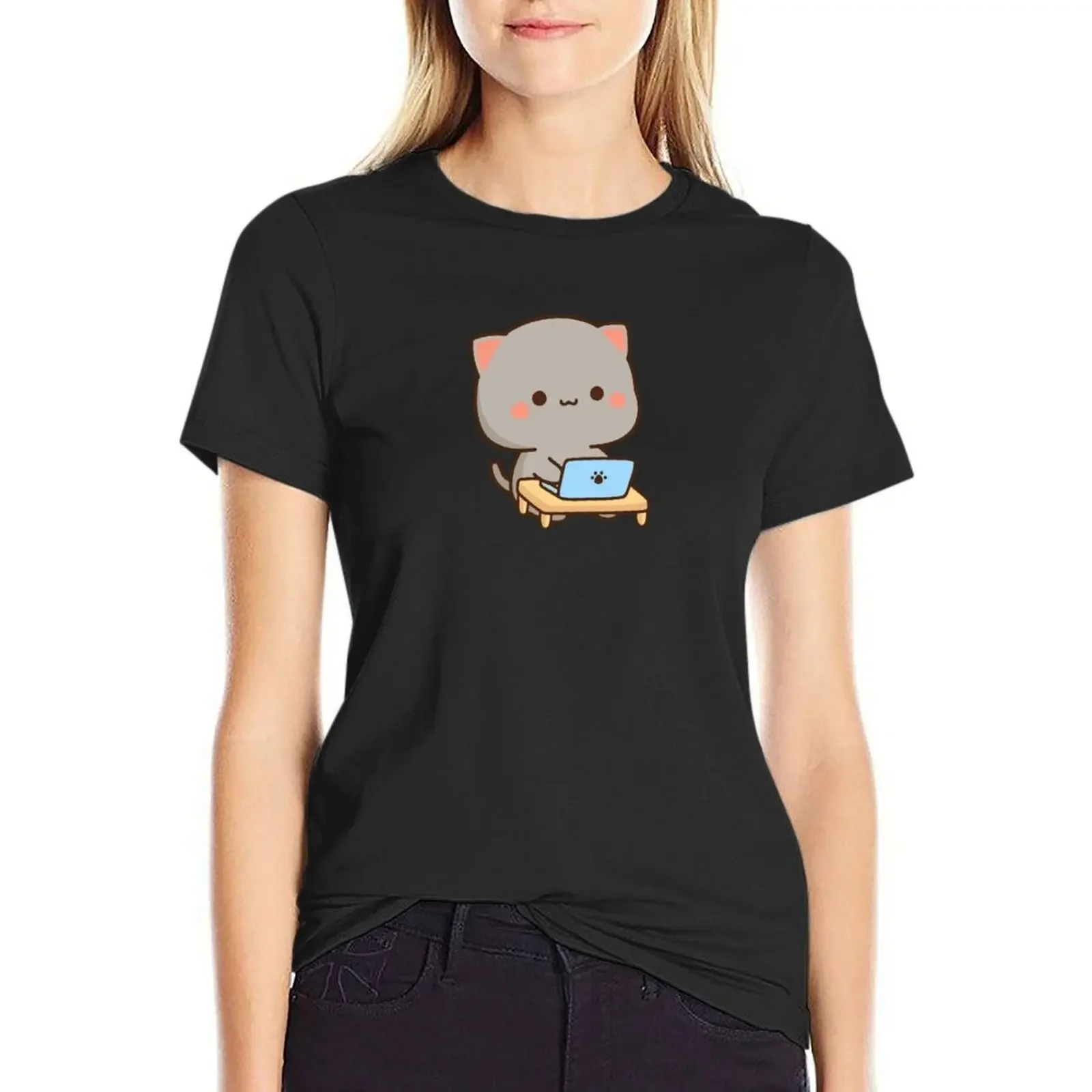 

Cat peach and goma T-Shirt korean fashion quick-drying tops Aesthetic clothing Women's clothing