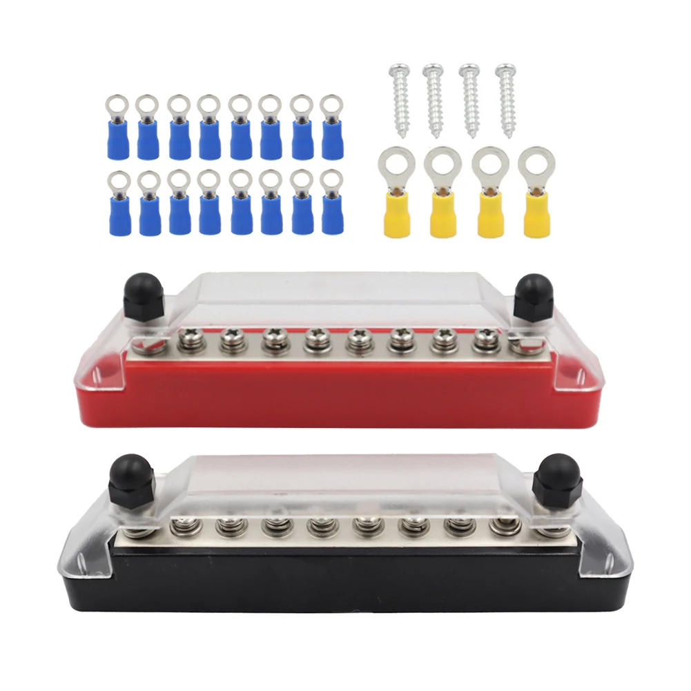 150A 10 Way Style A Red & Black Car Boat Marine Power Distribution Terminal Block Bus Bar