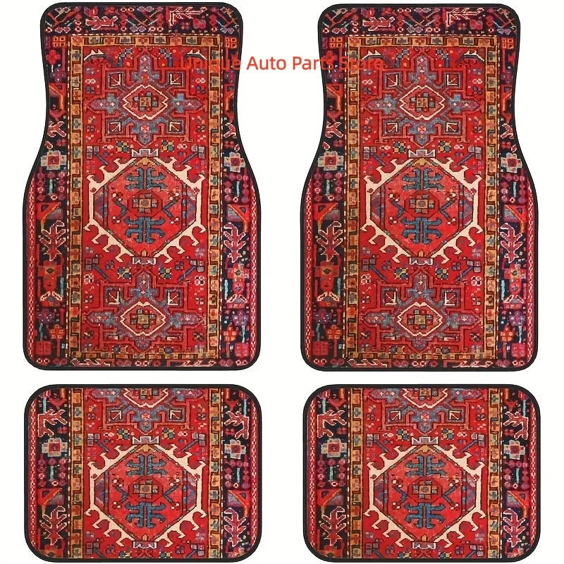 4pcs Car Floor Mat Set, Vintage Oriental Turkish Persian Carpet Design, Non-Slip Decorative Carpet, Suitable for Cars, SUVs, Tru