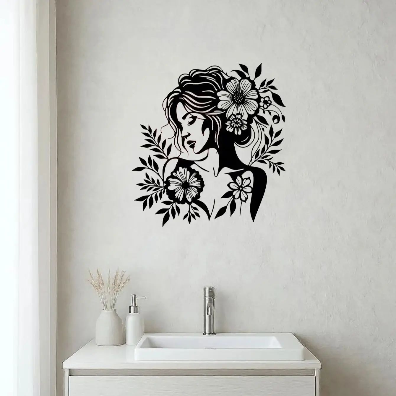 Modern Woman Floral Metal Sculpture, Line Art Wall Hanging, Rustproof Iron Home Decor view 6