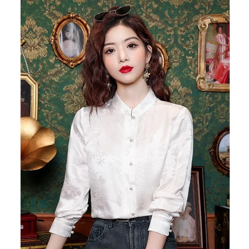 Fashion Stand Collar Women Shirt New Autumn Long Sleeve White Shirt Blouse Women Tops Camisas Blusa Blusas Camisas De Mujer H672