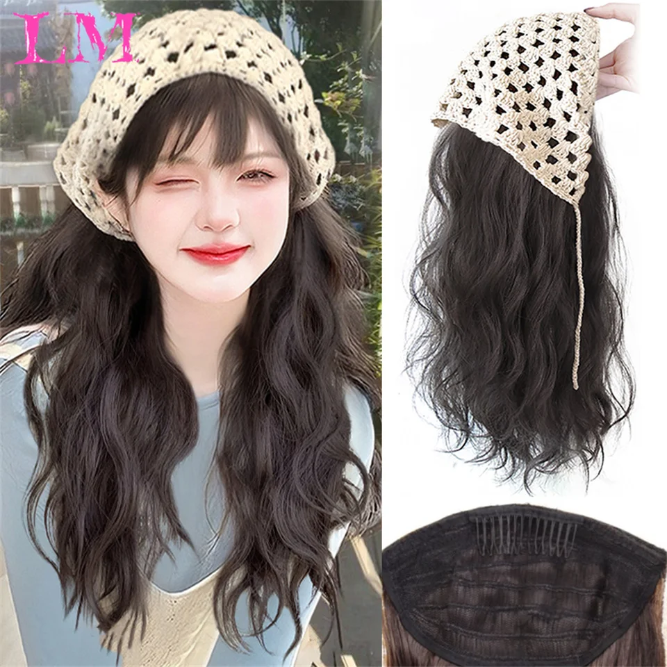 LM Synthetic Long Kinky Curly Headband Wigs Synthetic Ice Headband Wig For Black Women Afro Curly Water Wave Organic Fiber Hair