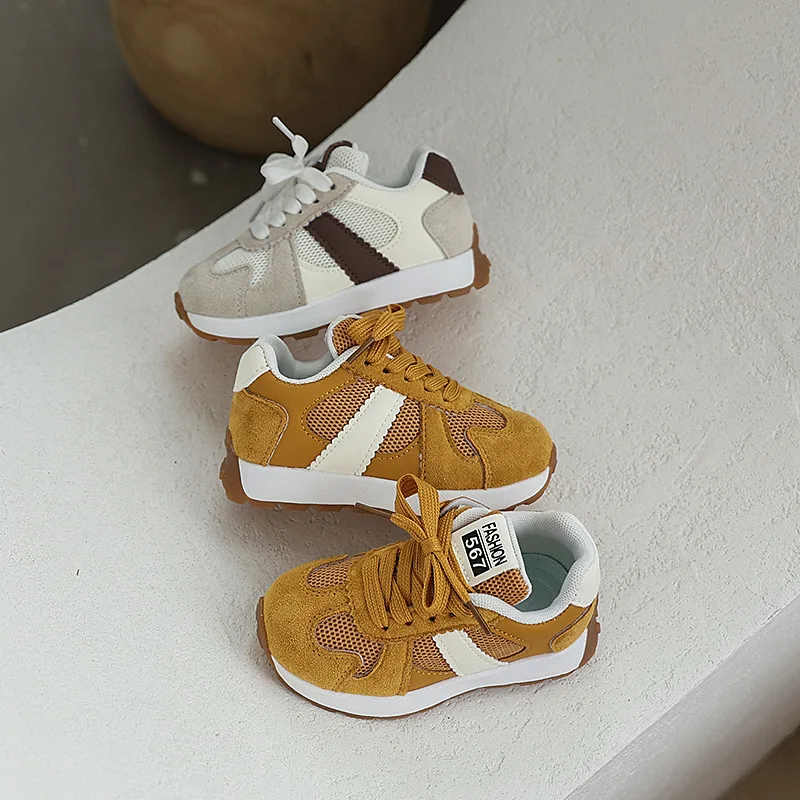 2026 Spring Autumn Trend Shoes for Children Sneaker Chunky Lace Up Casual Running Shoes Little Boy Mesh Vulcanized Shoes Girls