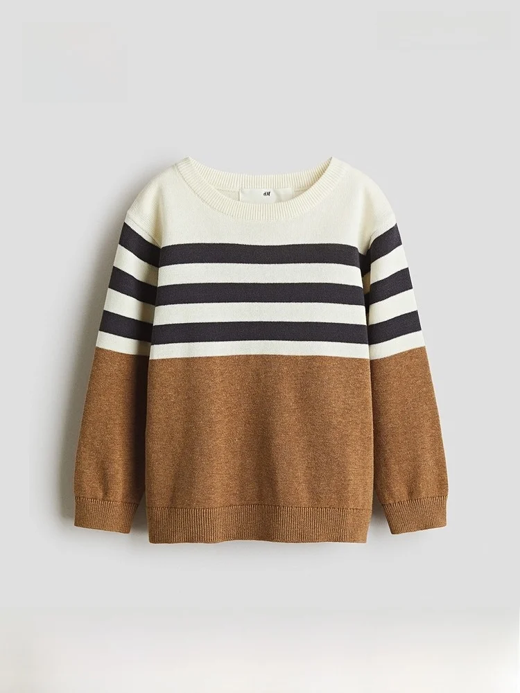 

Spring New Arrival Children's Cotton Knitted Sweater for Boys H&M Pure Cotton round Ne Design Suitable for Ages 6-2