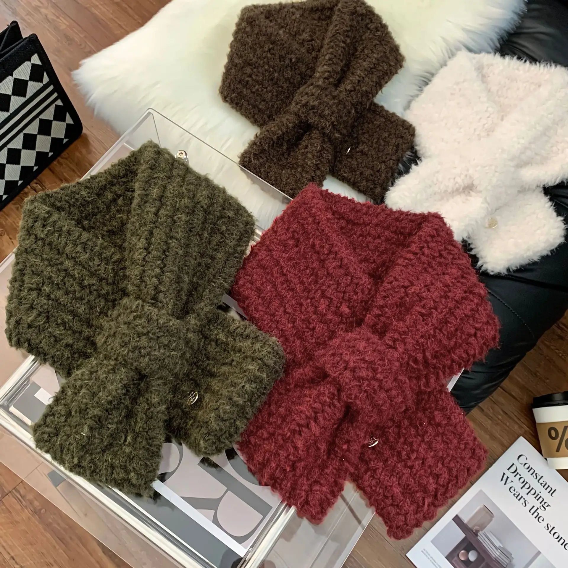 

Korean Warm Scarf Windproof Solid Color Scarf Shawl Thicken Handmade Real Knitted Scarf Fashion Style Accessories