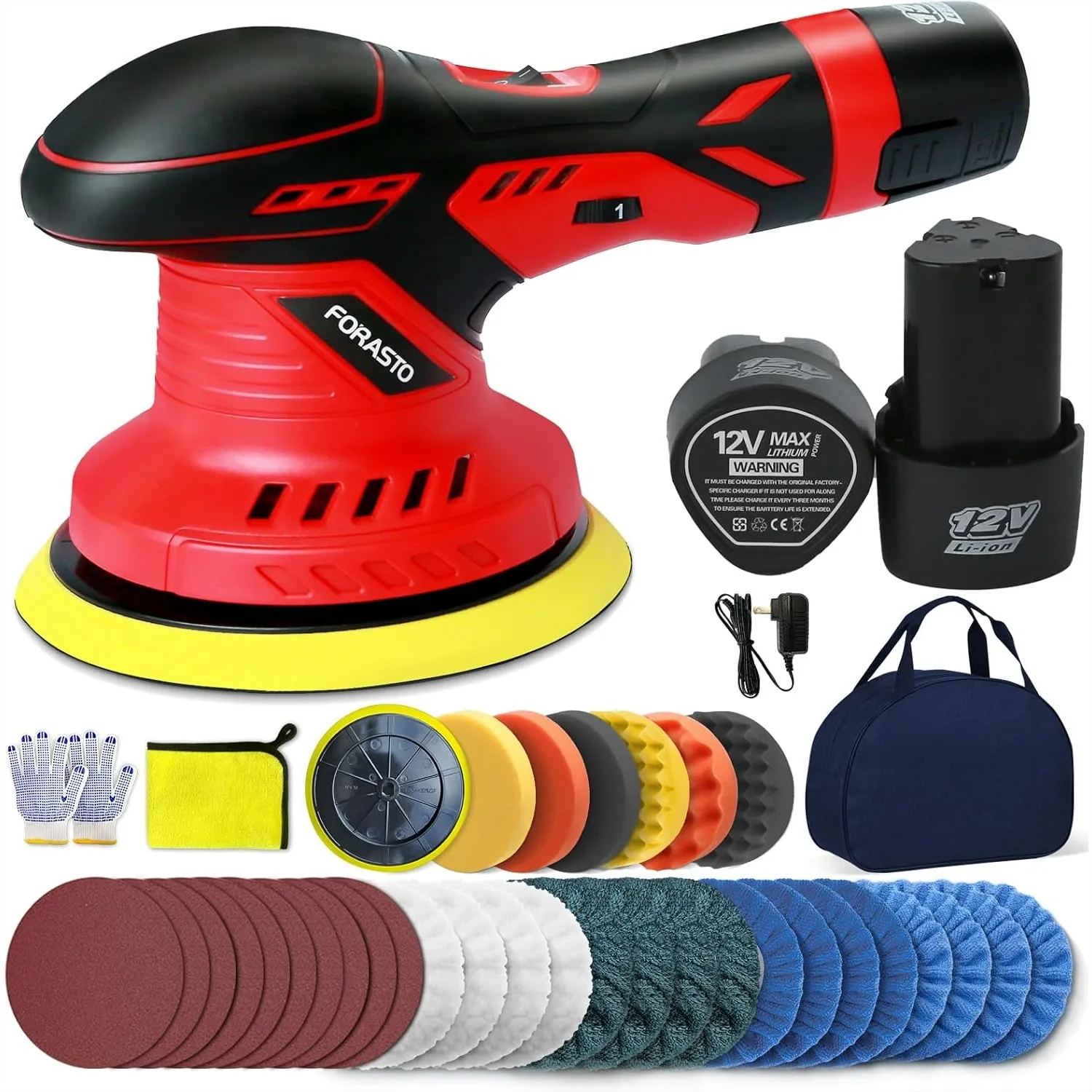 

Cordless Buffer Polisher 40Pcs DA Polisher Waxer for Car Detailing, 6 Variable Speed 5500 RPM, Car Buffers And Polishers Kit