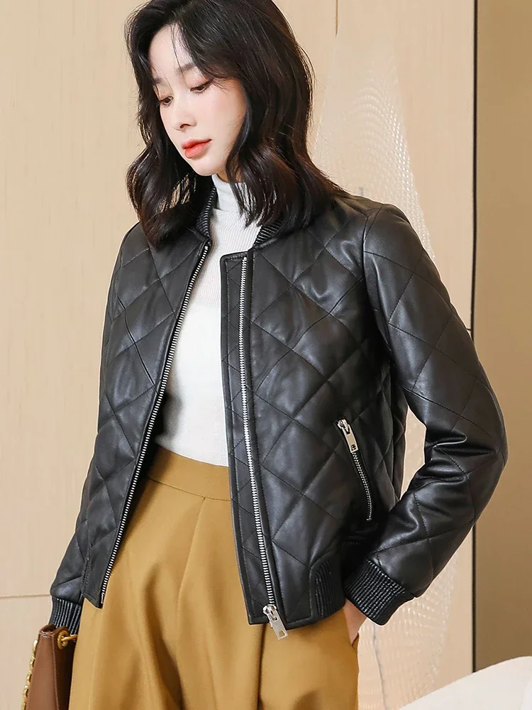 Tcyeek 2023 Real Leather Jacket Women Genuine Sheepskin Coats Fashion New Baseball Cloth Black Leather Jackets Womens Clothing