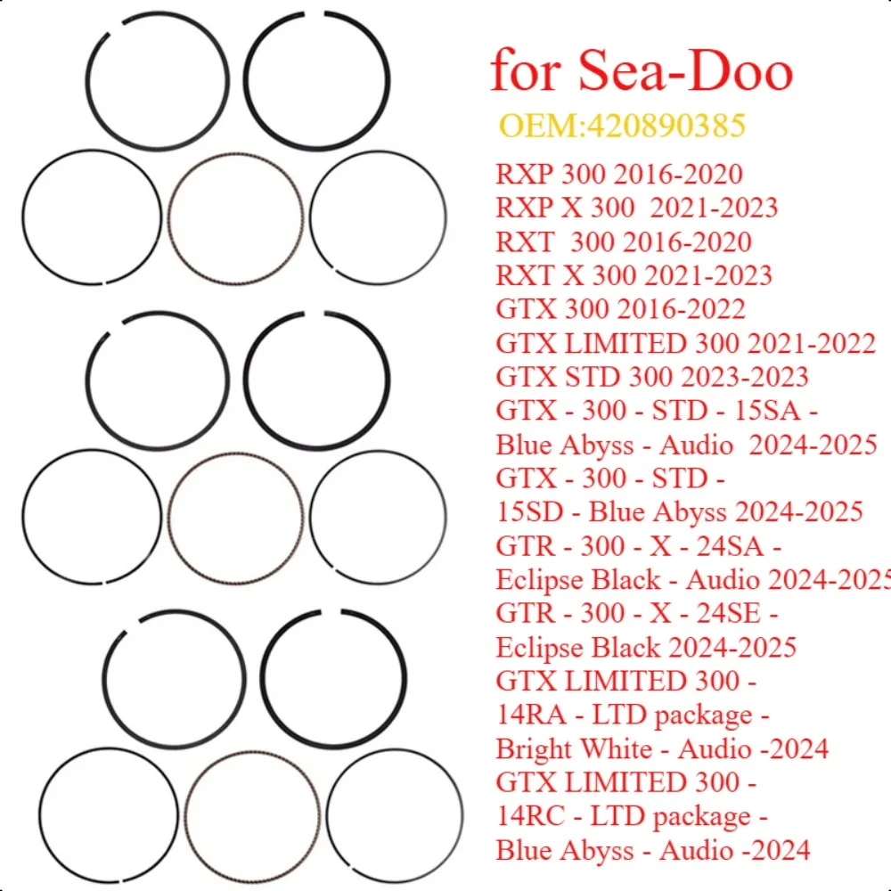 

100mm 420890385 Motorcycle Engine Piston Rings Kit for Sea-Doo RXP X 300 GTX 300 2016-2022 GTX LIMITED 300 2024