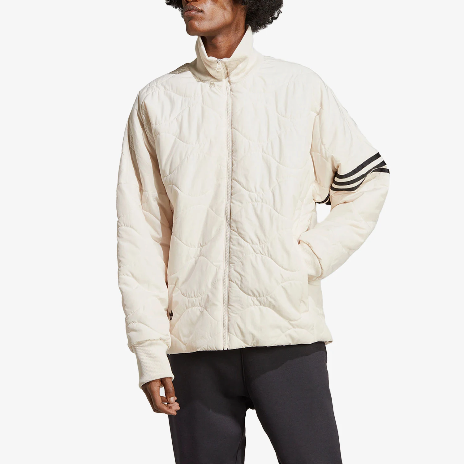 Adidas genuine clover men's casual striped stand up collar warm cotton jacket HS1581