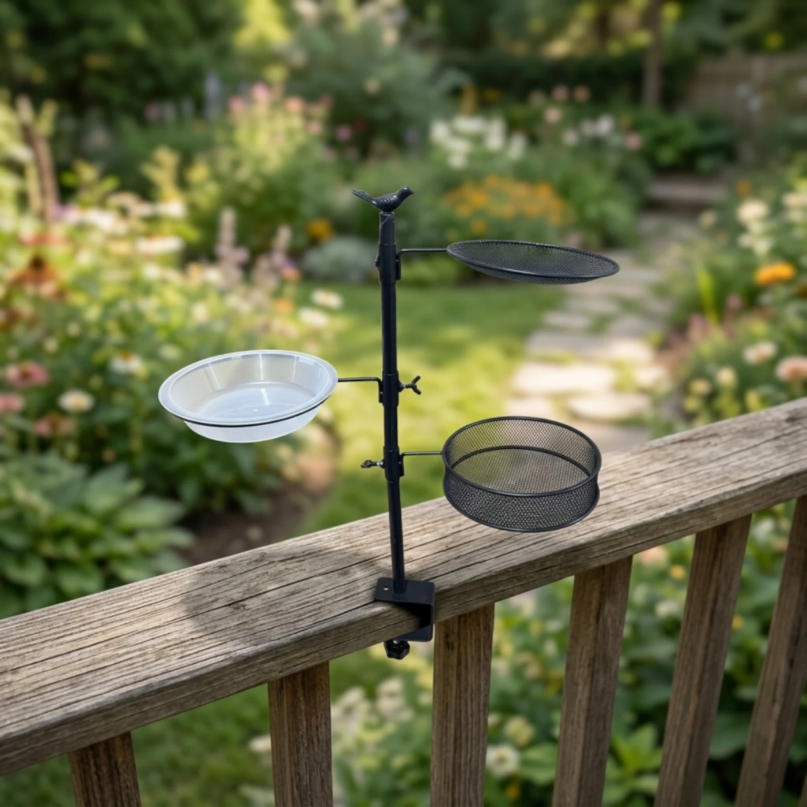 Bird Feeder Stand with Clamp 3-Tier Clamp-on Bird Feeder Pole Feeding Station Outdoor Metal for Nature Lovers, Balcony, Patio