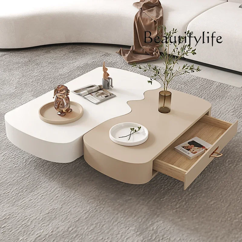 

05 FG17Cream wind coffee table special-shaped small apartment living room household simple modern size square coffee table combi
