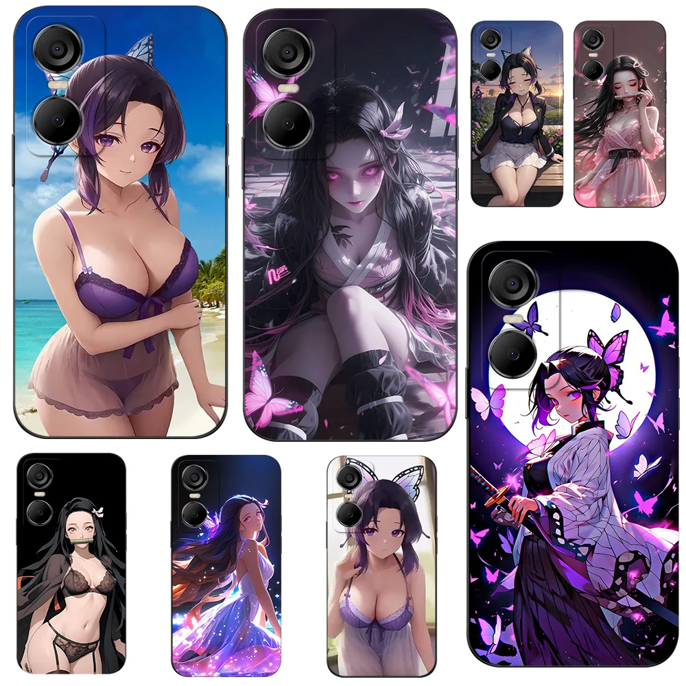 Case For Tecno POP 6 PRO Silicon Phone Back Cover Black Tpu Case Demon Slayer NezukoBikini