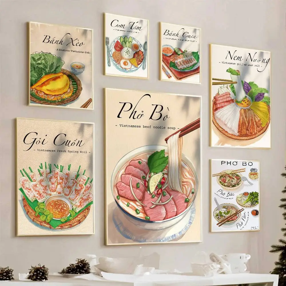 Pósteres y Adhesivos de Papel Impermeable de Buena Calidad con Diseño de Sopa de Res, Cerveza de Saigón, Vietnam, para Cafeterías y Bares