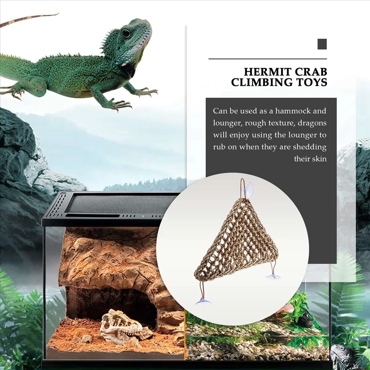 AT16 Bearded Dragon Hammock Lizard ,100% Natural Seagrass Fibers for Reptiles,Geckos,,Hermit Crabs and Snakes,Triangular and Pla