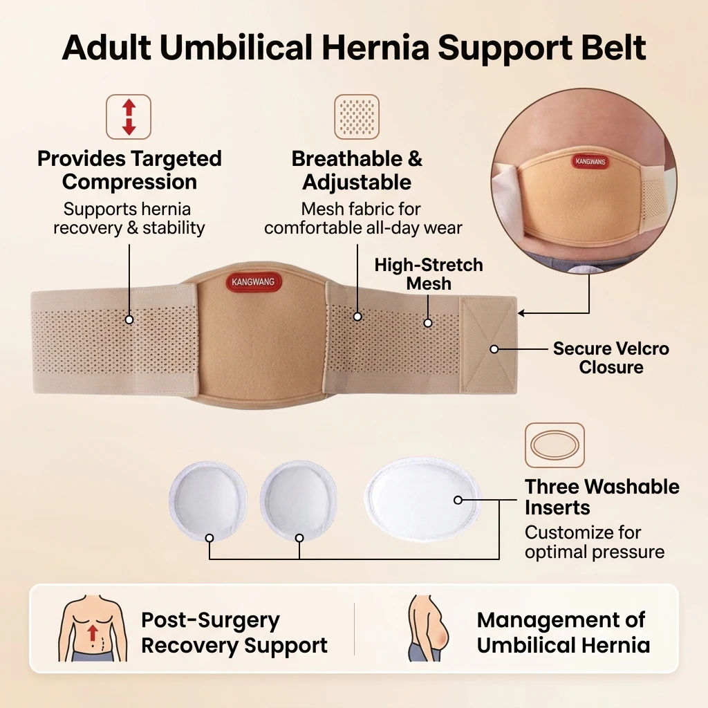 Adults Umbilical Hernia Belt Post-Surgery Recovery Support Braces Breathable Abdominal Binder with Removable Pads for Men Women