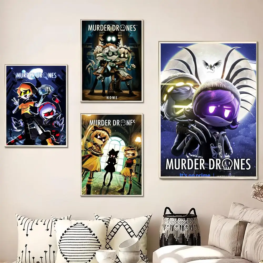 Cartoon M-Murder Drones Painting Calligraphy Canvas Poster Wall Art for Living Room Bedroom Cafe Decor Gift