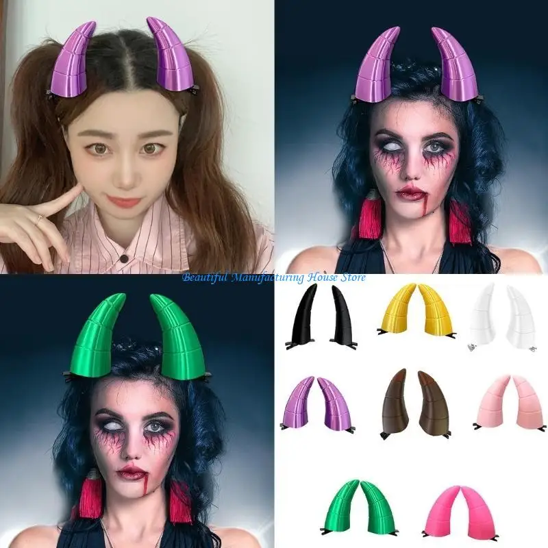 

E56A 1 Pair Horn-Shaped Hair Barrette Hairpin Halloween Devil Horn Hair Clips