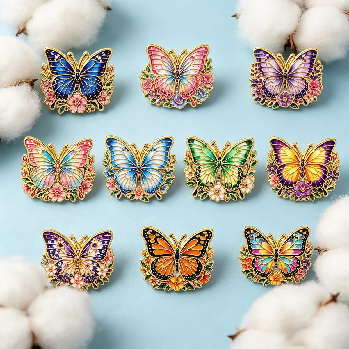 10 Stück/Set Vintage Blumen-Schmetterling Emaille-Pin Lebendige Schöne Insekten-Brosche für Rucksack, Hut, Abzeichen, Schmuck, Geschenk für Freunde – Detail 6