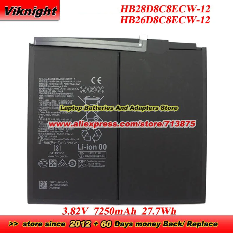 Genuine HB26D8C8ECW-12 HB28D8C8ECW-12 Battery for Huawei MatePad 11 DBY-W09 DBY--AL00 BAH3-W59 DBY-W09-AL00 V6 KRJ-W09 KRJ-AN00