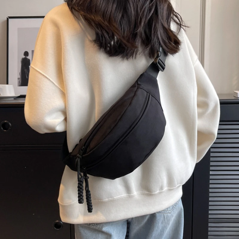 Chest Bag Banana Bag For Women Sling Crossbody Waist Pack Canvas Running Waist Bag Casual Fanny Packs Sport Half Moon Belt Bag