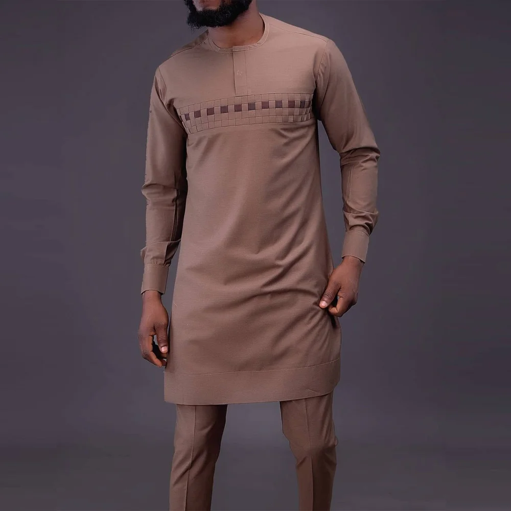 Dashiki afrikanische Männer Kleidung Langarm Rundhals ausschnitt geometrische Panel Shirt und Hose 2-teilige Sets Hochzeits feier elegante Männer Anzug – Detail 2